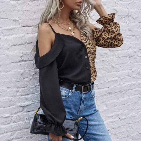 Animal Print Colorbloack Blouse top - Picture 5 of 6
